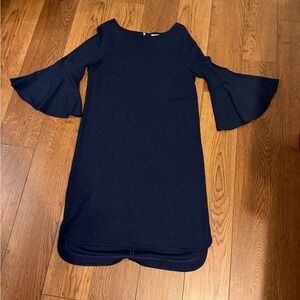Crown & Ivy Navy Blue Bell Sleeve Shift Dress Boat Neck Gold Zipper Medium